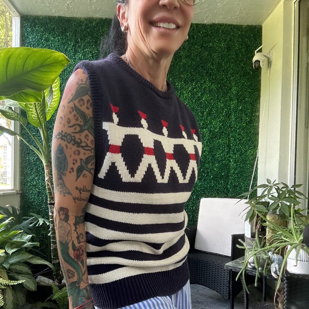 Vintage Cotton Marines Navy Knit Sweater Vest Tank Top